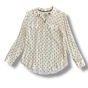 Chico’s Cream & Black Polka Dot Button Down Blouse Size 2 (L/XL) Long Sleeve Top
